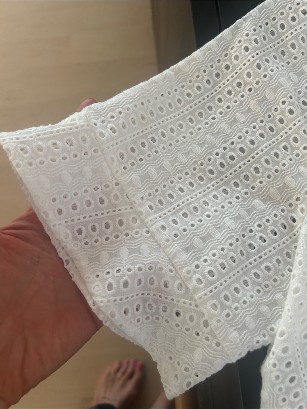 Evereve White Eyelet Button-Front V-Neck Blouse- worn once - Picture 3 of 6